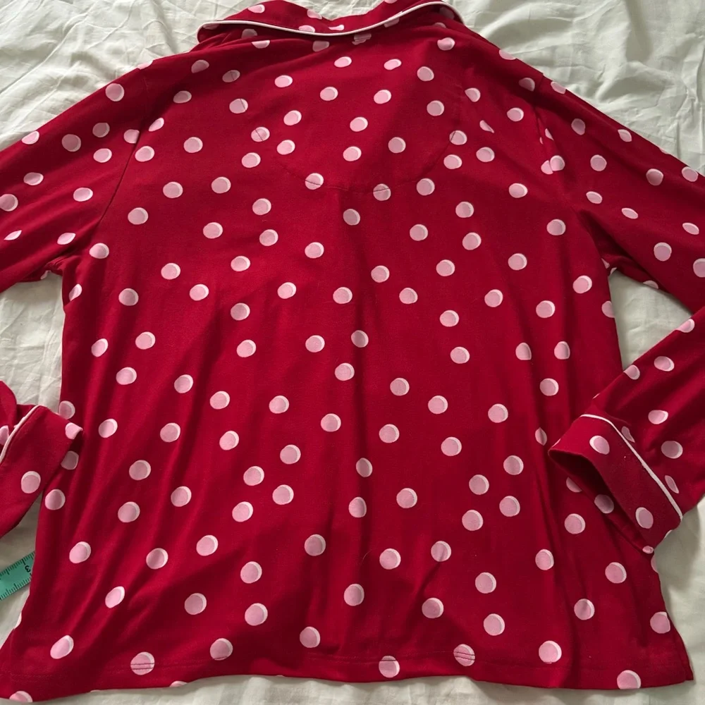 Kate Spade Red Pink Polka Dot Pajama Set Long Sleeve Pants Valentine - Picture 3 of 15